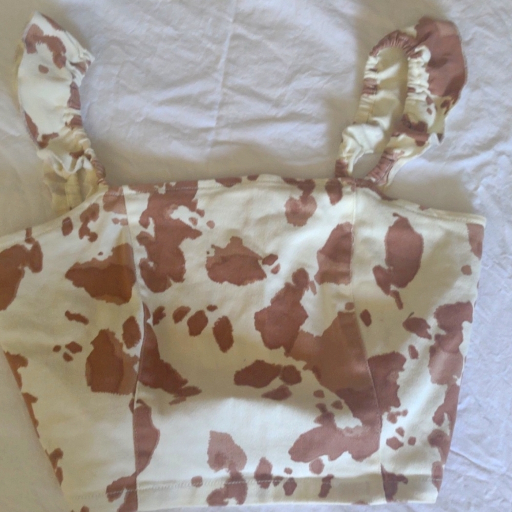 Altar'd State cow print with ruffle denim crop top